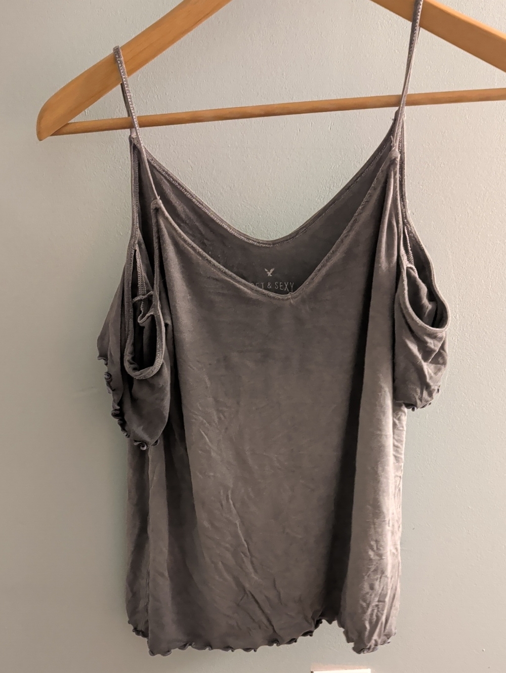 American Eagle Outfitters Gray Velvet Cold-Shoulder Cami